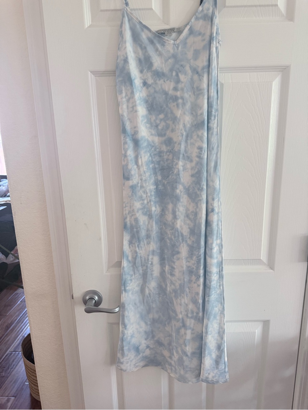 AllSaints Blue and White Tie-Dye Slip Dress